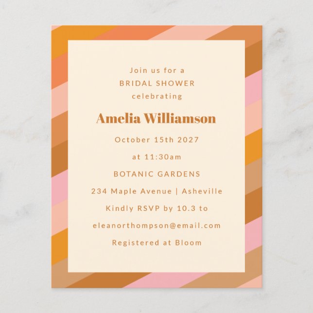 Budget Retro Pink Orange Bridal Shower Invitation (Front)