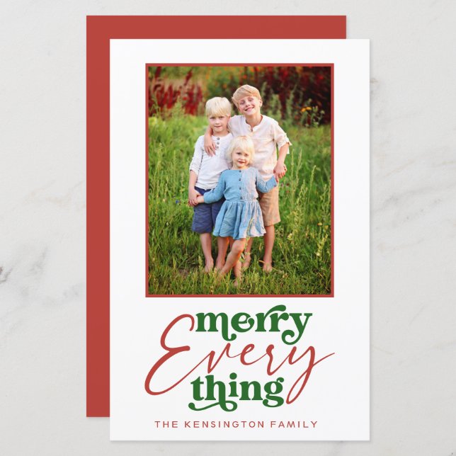 Budget Retro Red Merry Everything Christmas Photo (Front/Back)