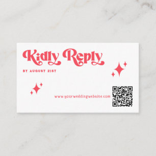 Budget Retro Red & White Wedding Website QR Code Enclosure Card