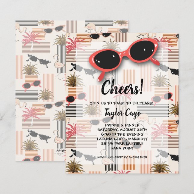 Budget Retro Sunglasses 50th Birthday Invitations (Front/Back)