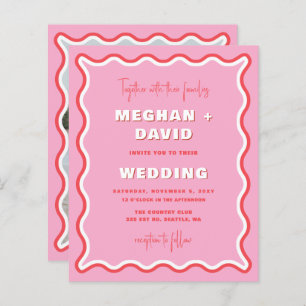 Budget Retro Wavy Curve Pink Red Photo Wedding 