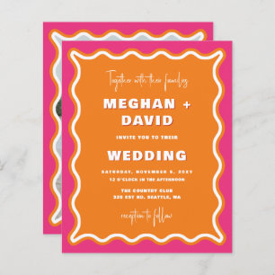 Budget Retro Wavy Pink Orange Photo Wedding 