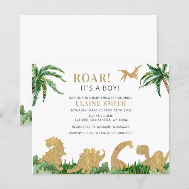 Budget Roar Dinosaur Baby Shower Invitation (Front/Back)