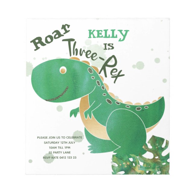 BUDGET Roar, Three-Rex Cute Dinosaur Invitation Notepad (Front)
