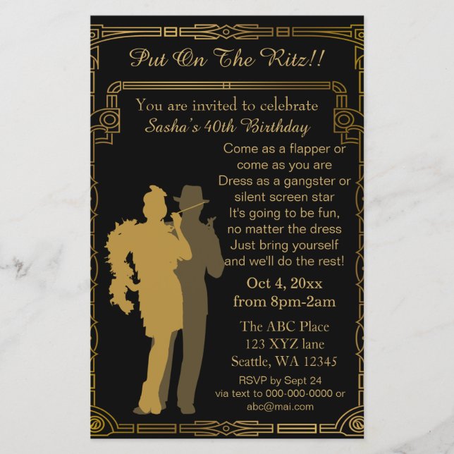 Budget Roaring 20 flapper girl gangster Invitation (Front)