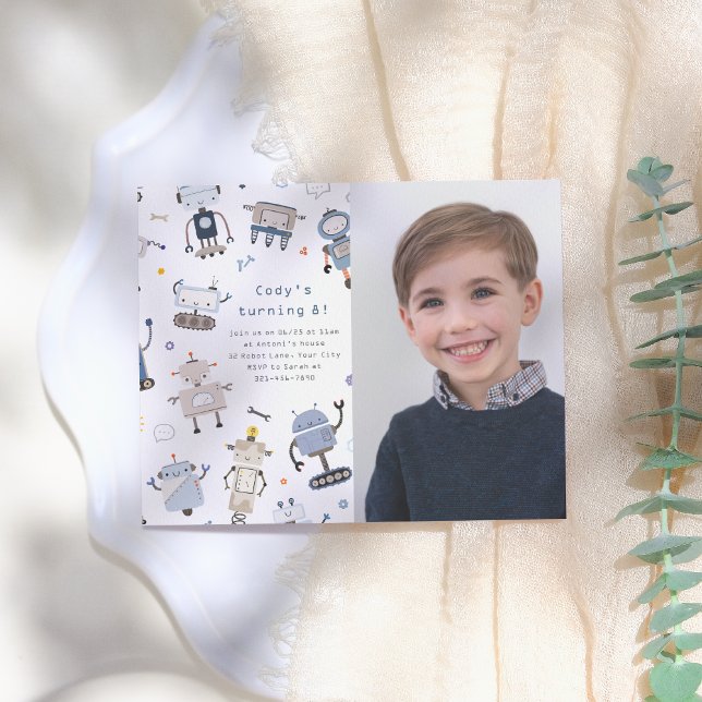 Budget Robot Birthday Party Photo Invitation (Creator Uploaded)