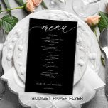 Budget romantic black white script wedding menu<br><div class="desc">Simple black trendy minimalist white calligraphy script custom text template cheap BUDGET wedding menu paper flyer. PLEASE READ THIS BEFORE PURCHASING! This is a cheap budget program printed on a PAPER FLYER (advertising type of paper). PLEASE NOTE that the background and script colours are editable. You can change the template...</div>