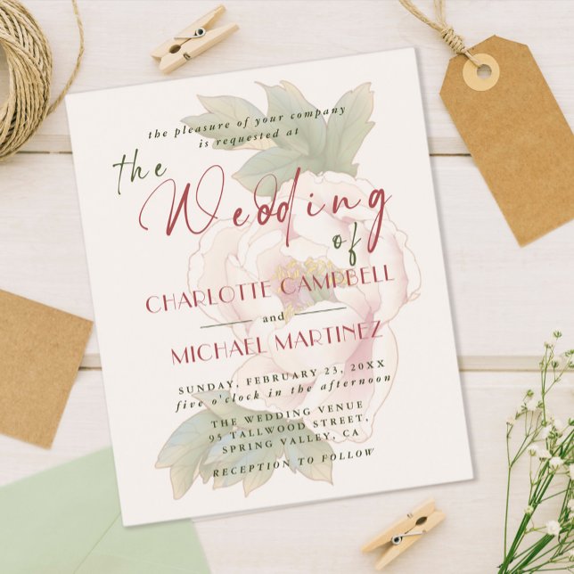 BUDGET Romantic Blush Peony Floral Wedding Invites (Creator Uploaded)