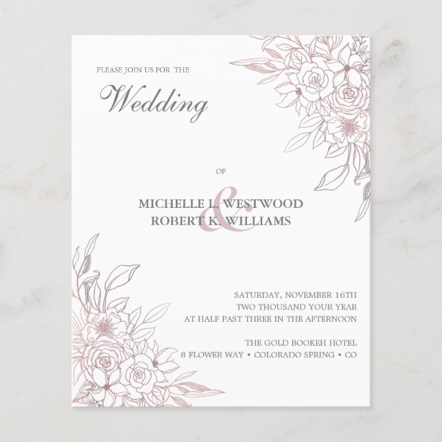 BUDGET Romantic Chic Rose Gold Floral Wedding (Front)