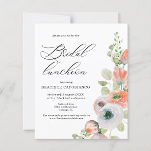 Budget Romantic Coral Floral Bridal Luncheon Card