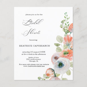 Budget Romantic Coral Floral Bridal Shower Card