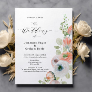 Budget Romantic Coral Floral Wedding Invitation