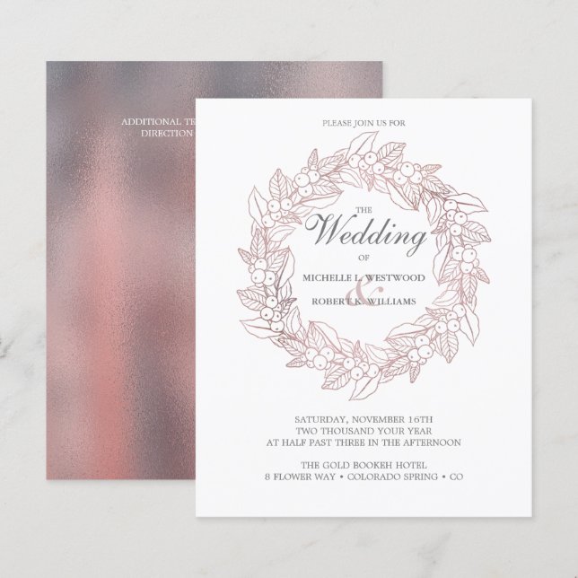 BUDGET Romantic Elegant Rose Gold Wreath Wedding (Front/Back)