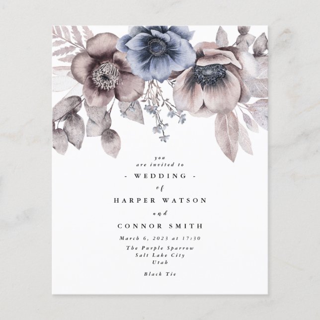 Budget Romantic Elegant Watercolor Floral Wedding Flyer (Front)