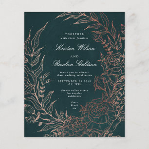 Budget Romantic Emerald Wreath Copper Wedding Flyer