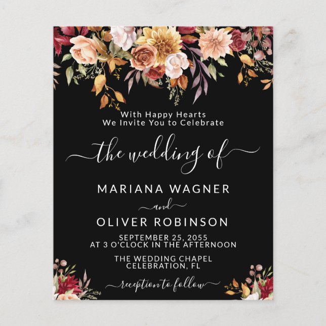 Budget Romantic Fall Floral Black Wedding (Front)