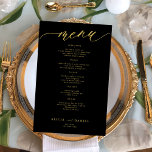 Budget romantic gold typography black wedding menu<br><div class="desc">Simple faux gold and black trendy minimalist calligraphy script custom text template BUDGET affordable wedding menu card.</div>