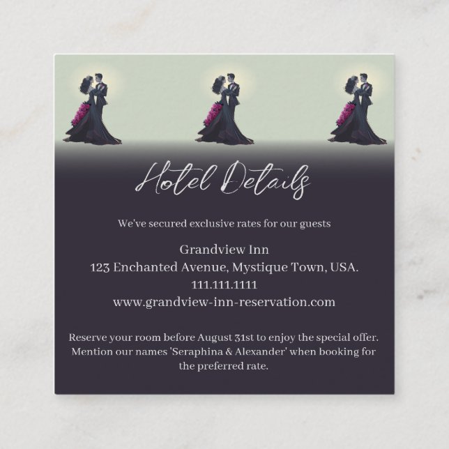Budget Romantic Gothic Lovers Hotel Details Enclosure Card (Back)