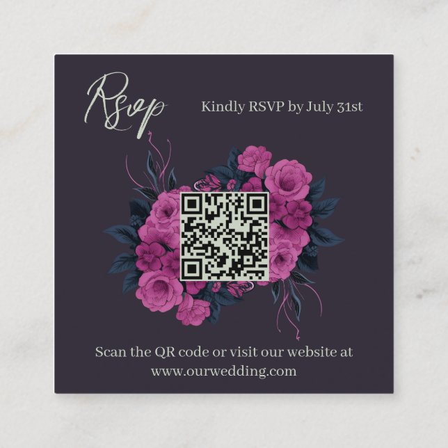 Budget Romantic Gothic Lovers Modern QR code RSVP Enclosure Card (Back)