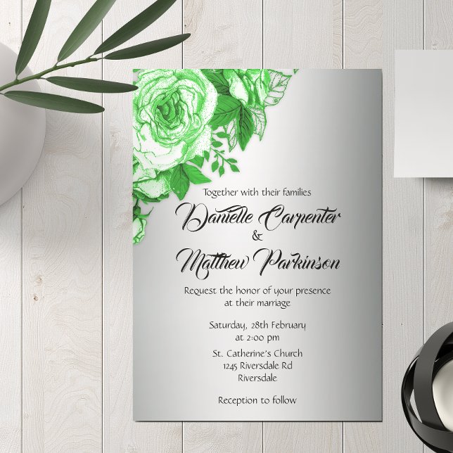 Budget Romantic Green Roses Wedding Invitation Flyer (Creator Uploaded)
