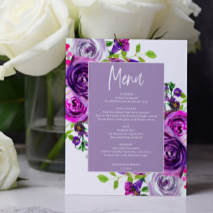 Budget Romantic Purple Floral Menu Card
