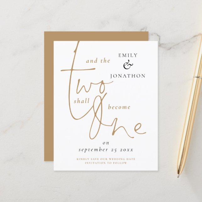 Budget Romantic Quote White Gold Wedding Save Date (Front/Back In Situ)