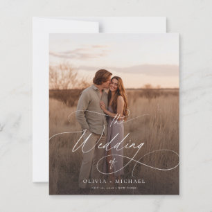 Budget Romantic Script Boho Wedding Photo Invites