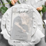 Budget romantic script photo wedding menu<br><div class="desc">Simple white trendy minimalist black calligraphy script custom photo overlay and text template cheap BUDGET wedding menu paper flyer. PLEASE READ THIS BEFORE PURCHASING! This is a cheap budget program printed on a PAPER FLYER (advertising type of paper). PLEASE NOTE that the background and script colours are editable. You can...</div>