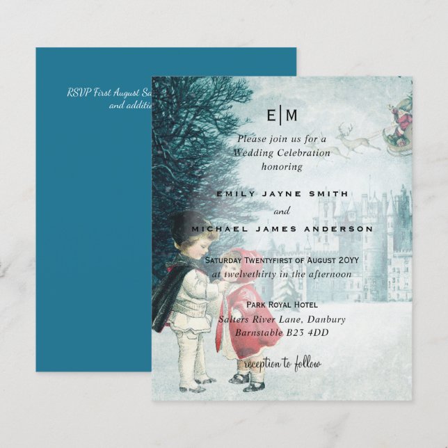 Budget Romantic Vintage Christmas Wedding Invite (Front/Back)