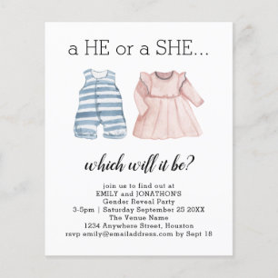 Budget Romper Dress He She Gender Reveal Invite