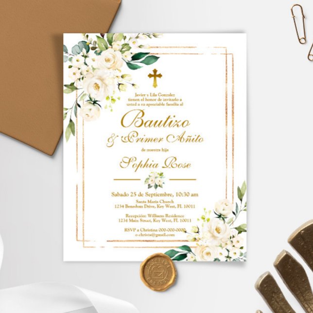 Budget Rosas para Bautizo & Primer Añito Invite (Creator Uploaded)