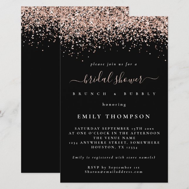Budget Rose Glitter Bridal Shower Large Invite (Front/Back)
