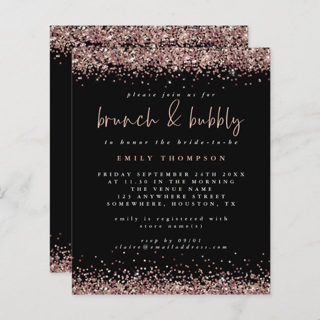 Budget Rose Glitter Brunch Bubbly Bridal Shower (Front/Back)