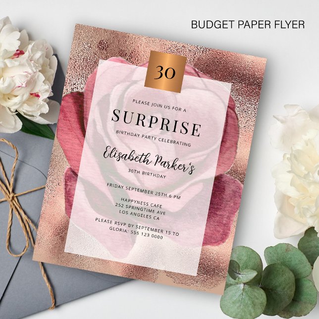 Budget rose gold 30th birthday party invitation flyer (Creator Uploaded)