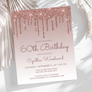 Budget Rose Gold 60th Birthday Party Invitation