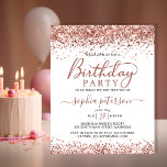 Budget Rose Gold Any Age White Birthday Invitation<br><div class="desc">Budget Modern Stylish Pink Rose Gold Sparkle Glitter White Birthday Invitation. This cheap elegant any age feminine girly adult birthday invitation template featuring a trendy hand lettered swash tail font calligraphy with blush pink rose gold glitter borders on White background. Perfect for any age (16th, 18th, 21st, 30th, 40th, 50th,...</div>
