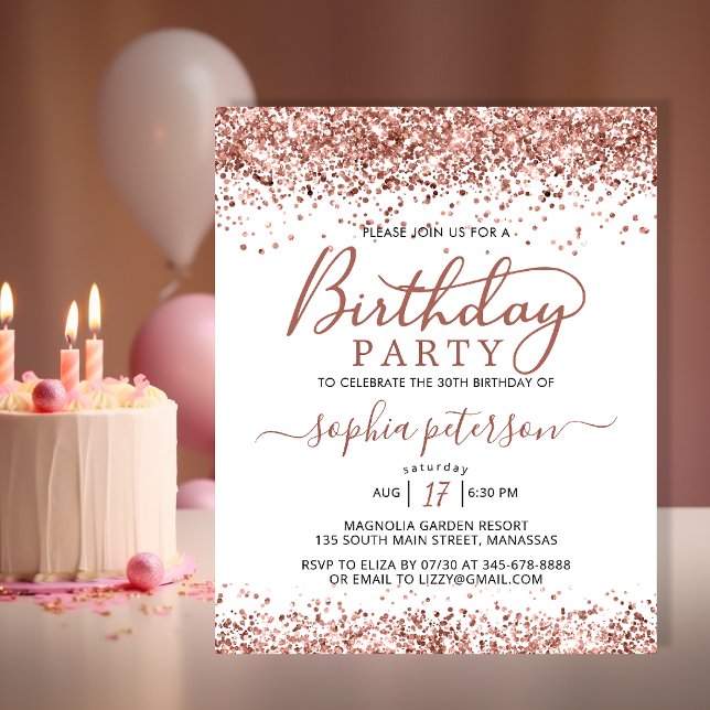 Budget Rose Gold Any Age White Birthday Invitation (Creator Uploaded)