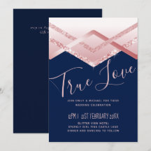 Budget Rose gold Art Deco Foil Look Navy Wedding