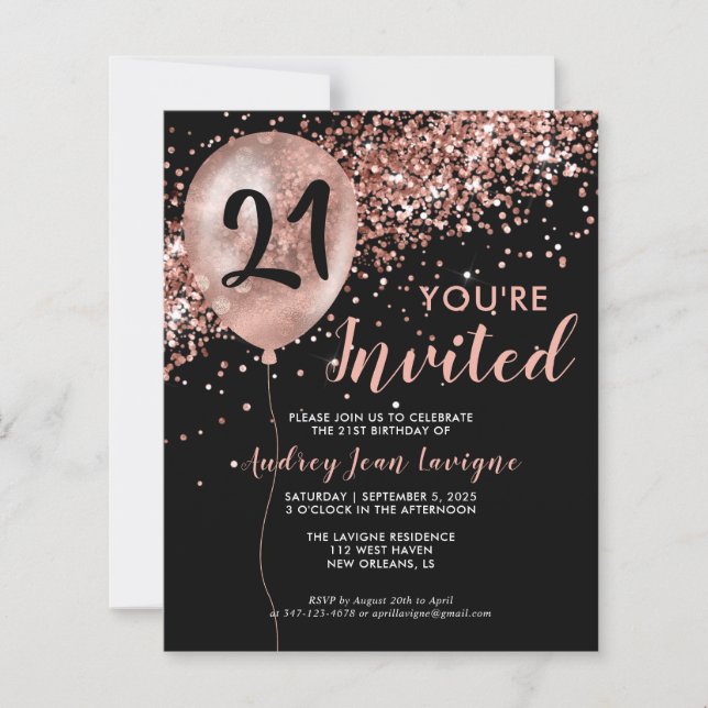 Budget Rose Gold Balloon Black 21st Birthday (Front)