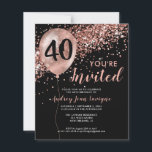 Budget Rose Gold Balloon Black 40th Birthday<br><div class="desc">Modern Elegant Glam Black Pink Rose Gold Glitter Sparkle Balloon Any Age Adult Birthday Invitation</div>