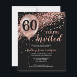 Budget Rose Gold Balloon Black 60th Birthday<br><div class="desc">Modern Elegant Glam Black Pink Rose Gold Glitter Sparkle Balloon Any Age Adult Birthday Invitation</div>
