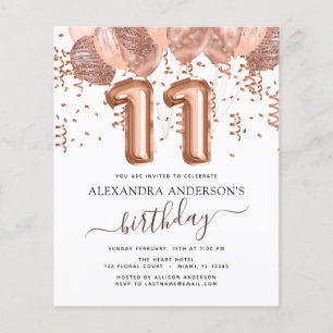 Budget Rose Gold Balloons 11th Birthday Party Flyer