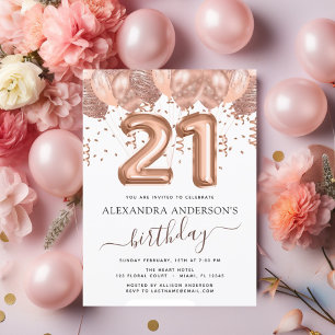 Budget Rose Gold Balloons 21st Birthday Invitation