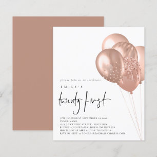 Budget Rose Gold Balloons 21st Party Invite