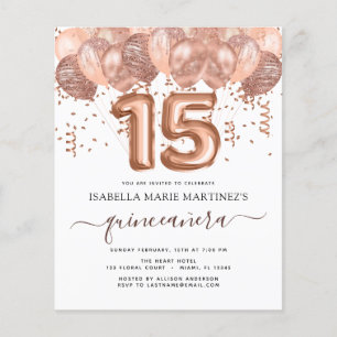 Budget Rose Gold Balloons Quinceañera Celebration Flyer