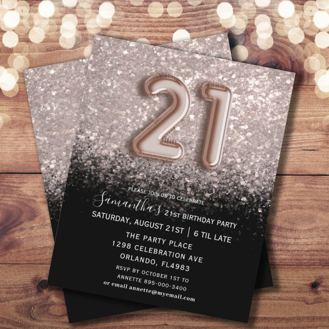 Budget Rose Gold & Black 21st Birthday Invitation (Creator Uploaded)