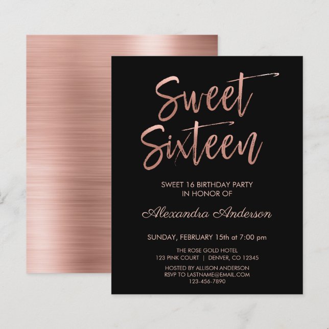 Budget Rose Gold Black Sweet Sixteen Birthday (Front/Back)