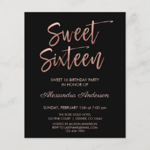 Budget Rose Gold Black Sweet Sixteen Birthday Flyer