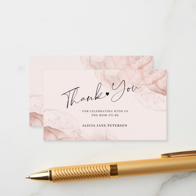 Budget rose gold blush baby shower thank you small enclosure card (Front/Back In Situ)