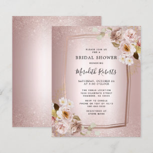Budget Rose Gold Blush Floral Bridal Shower Invite